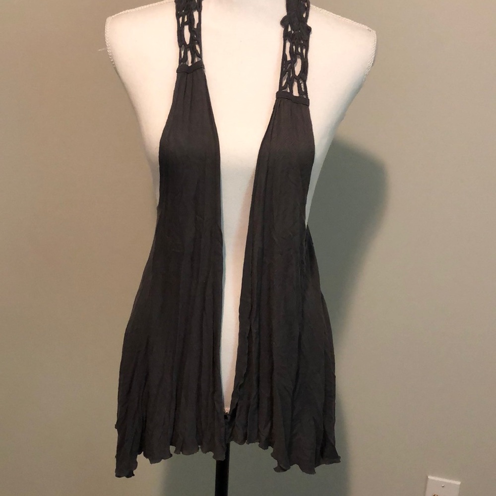 Gray vest with crochet detail